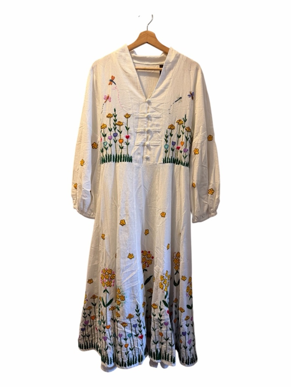 White Embroidered Floral Maxi Dress - White